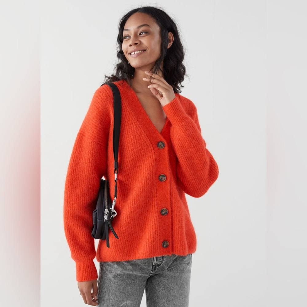 & Other Stories Orange Oversized Alpaca Blend Cardigan